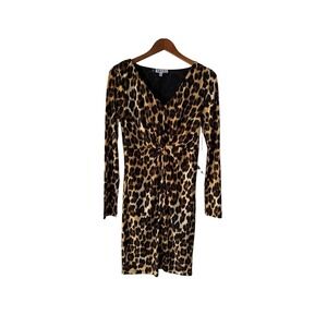 JLO Jennifer Lopez Animal Leopard Print Twist Front Dress Size S Long Sleeve NWT